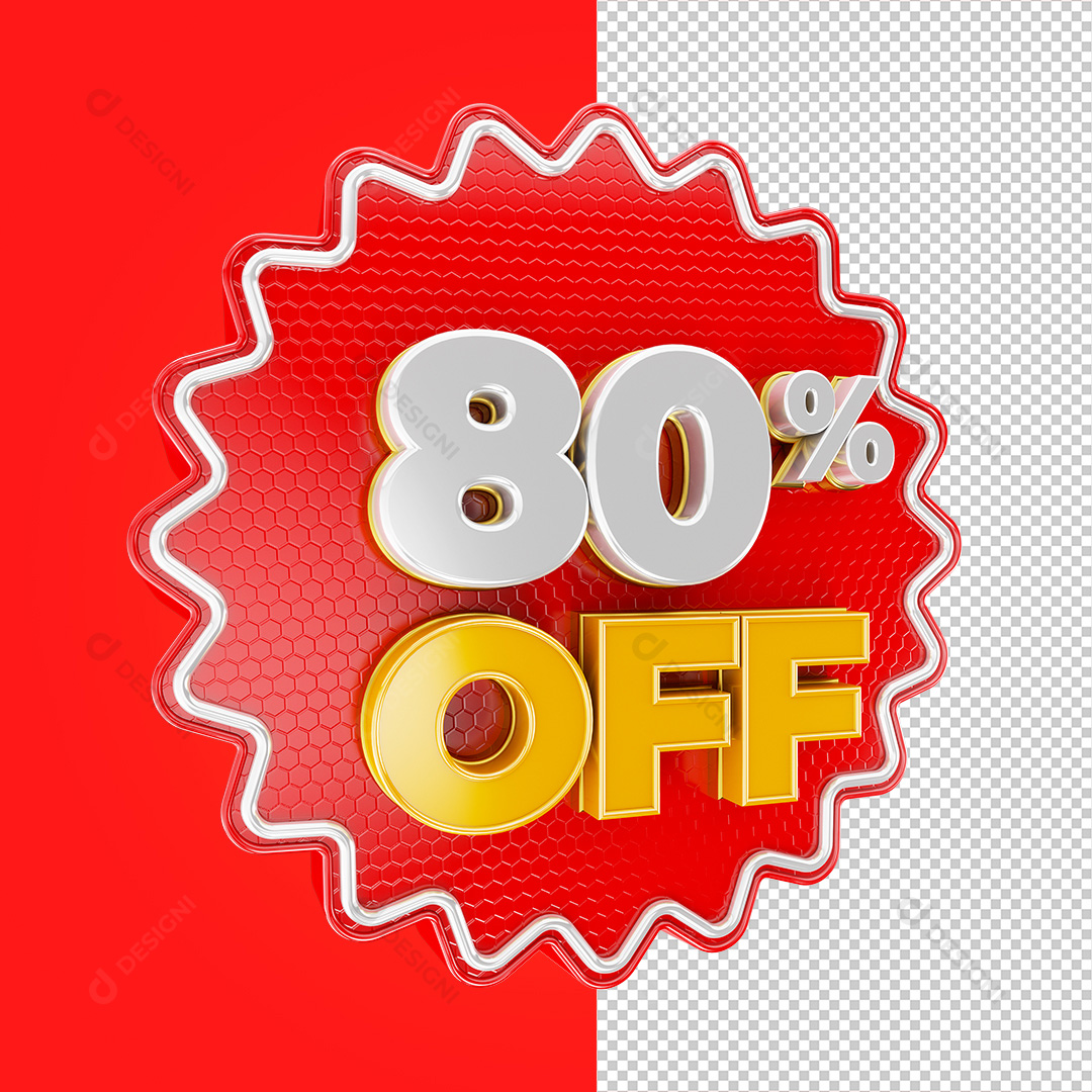 Selo 3D 80% OFF Elemento PNG Transparente Sem Fundo