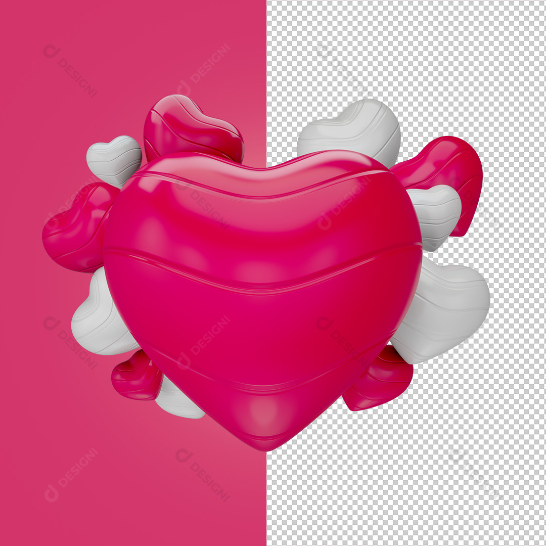 Elemento 3D Coração PNG Transparente Sem Fundo