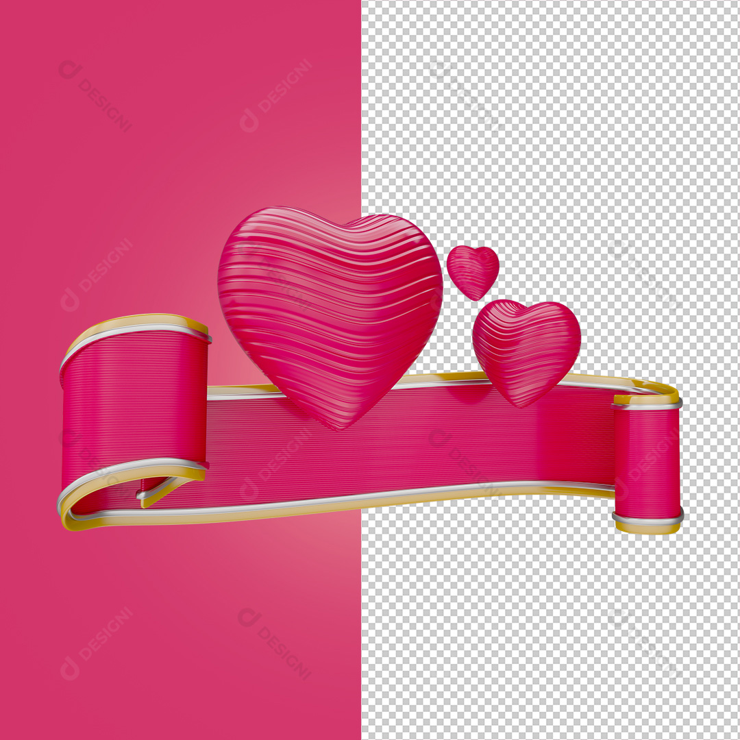 Elemento 3D Coração Com Faixa PNG Transparente Sem Fundo