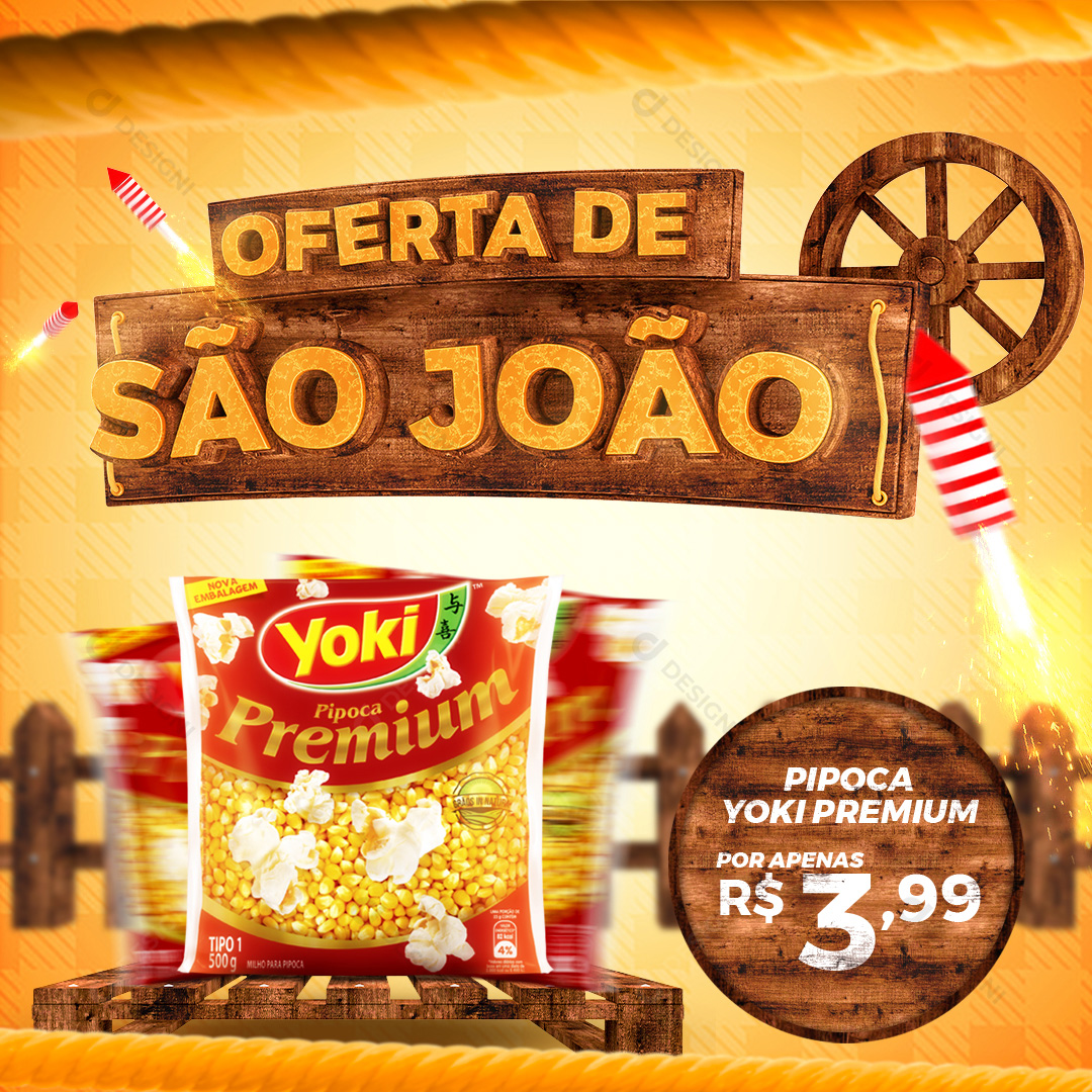 Ofertas de São João Pipoca Yoki Social Media PSD Editável
