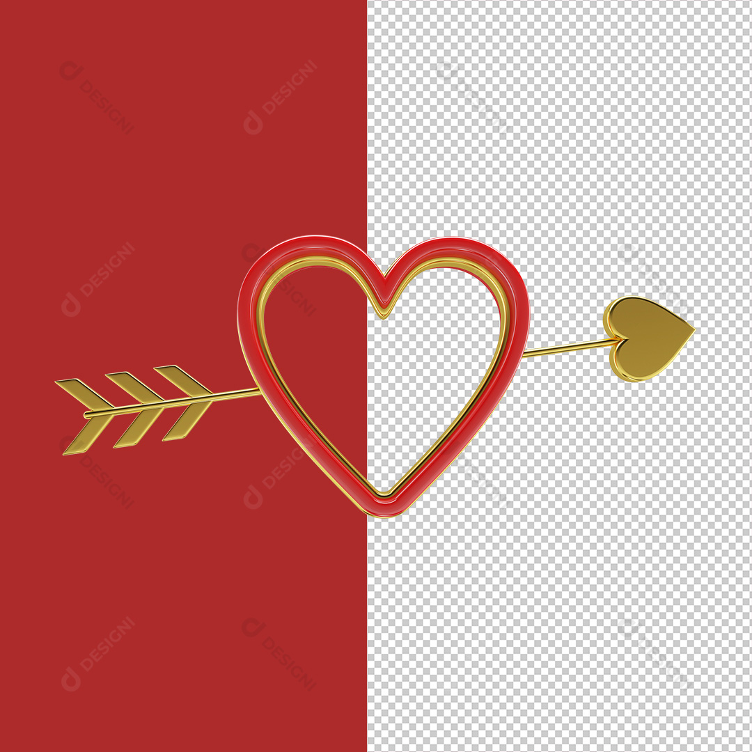 Elemento 3D Coração Com Flecha PNG Transparente