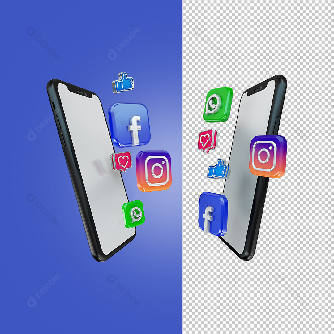 Celular 3D Com Ícones Redes Sociais PNG Transparente Sem Fundo