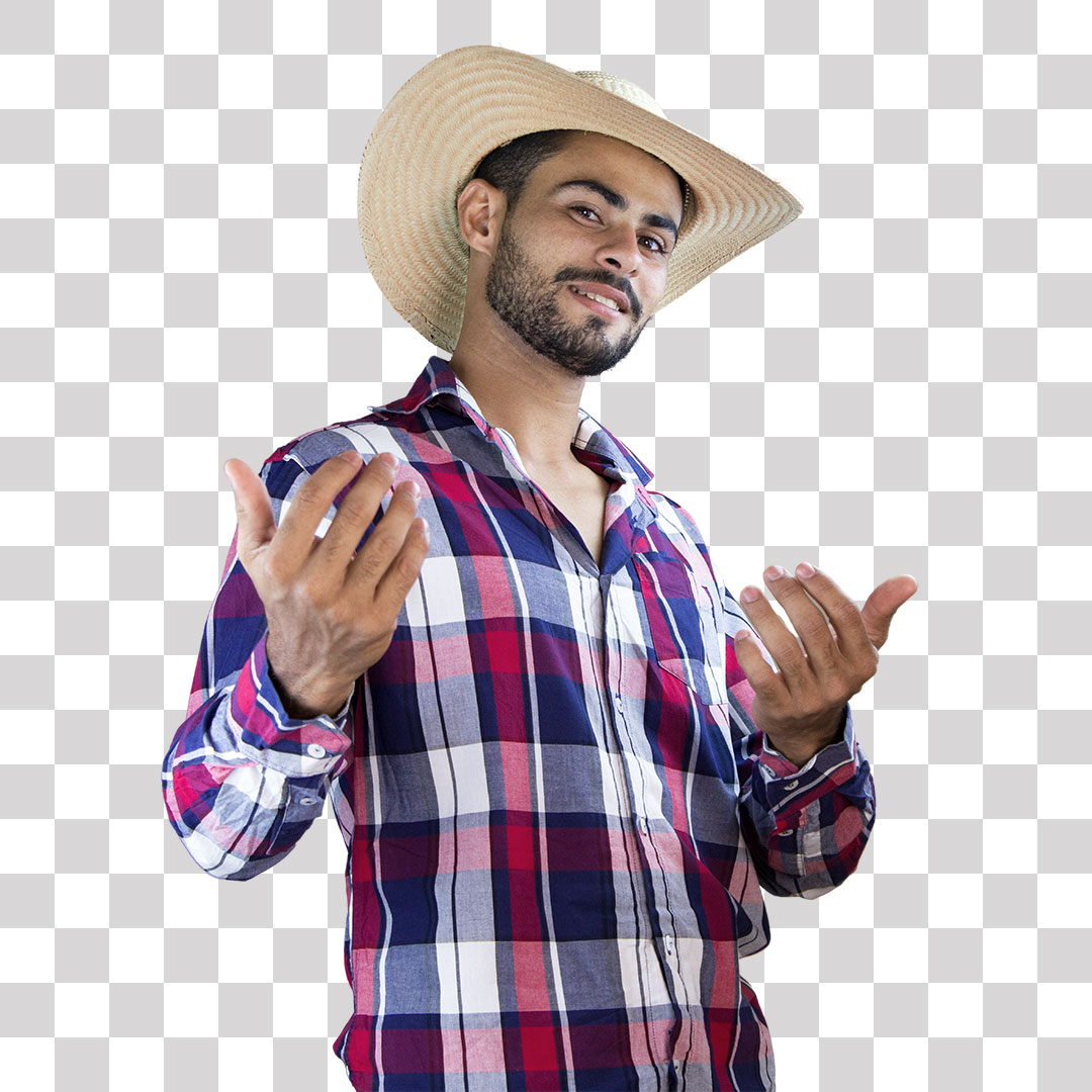 Homem Jovem Caipira Chamando Camisa Xadrez PNG Transparente