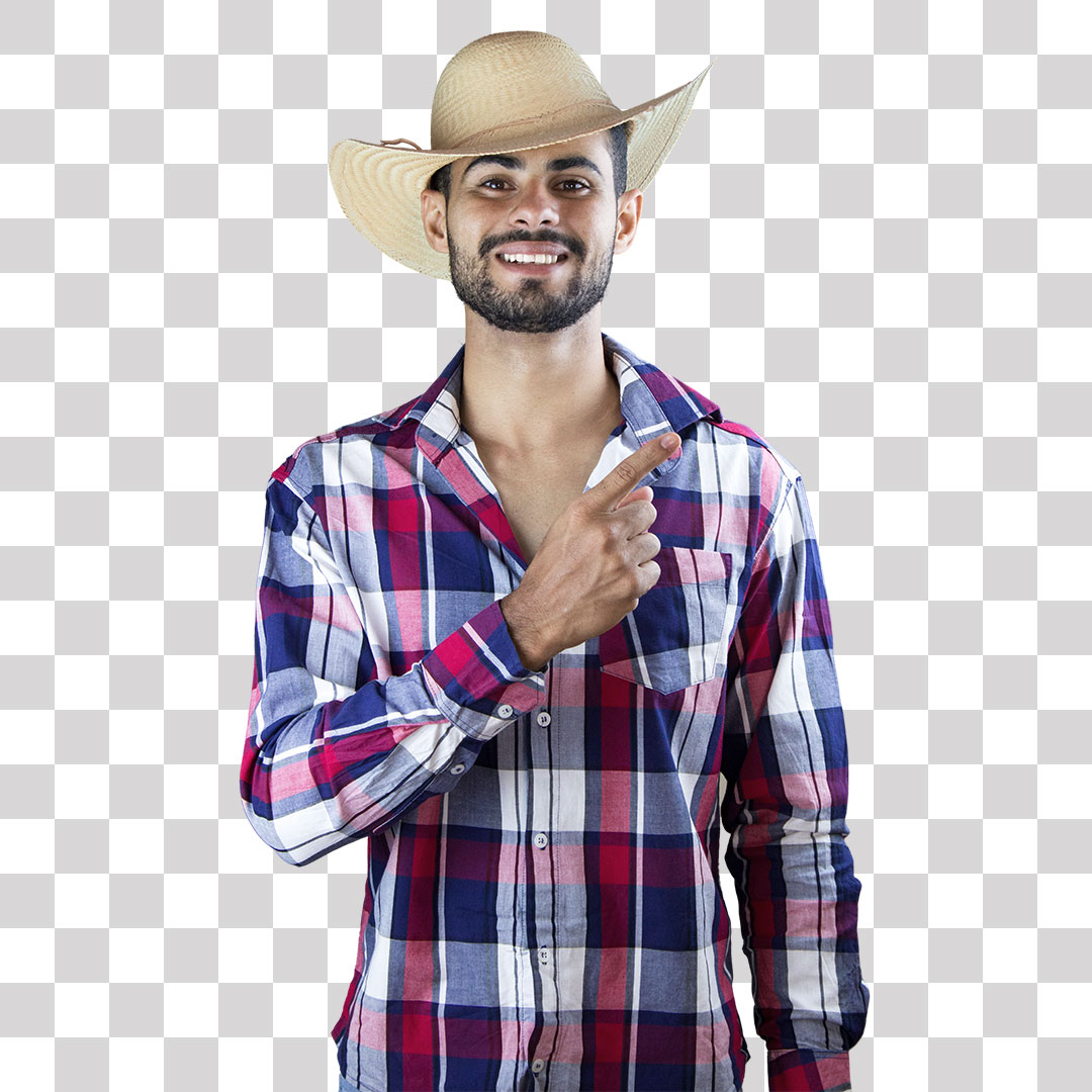 Homem Jovem Caipira Apontando Dedo Camisa Xadrez PNG Transparente