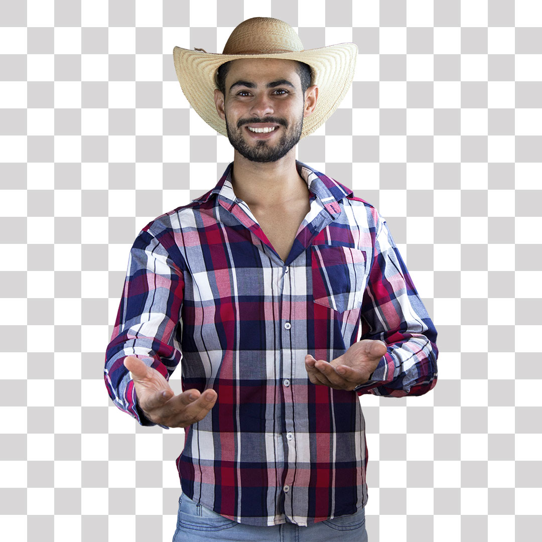 Homem Jovem Caipira São João Camisa Xadrez PNG Transparente