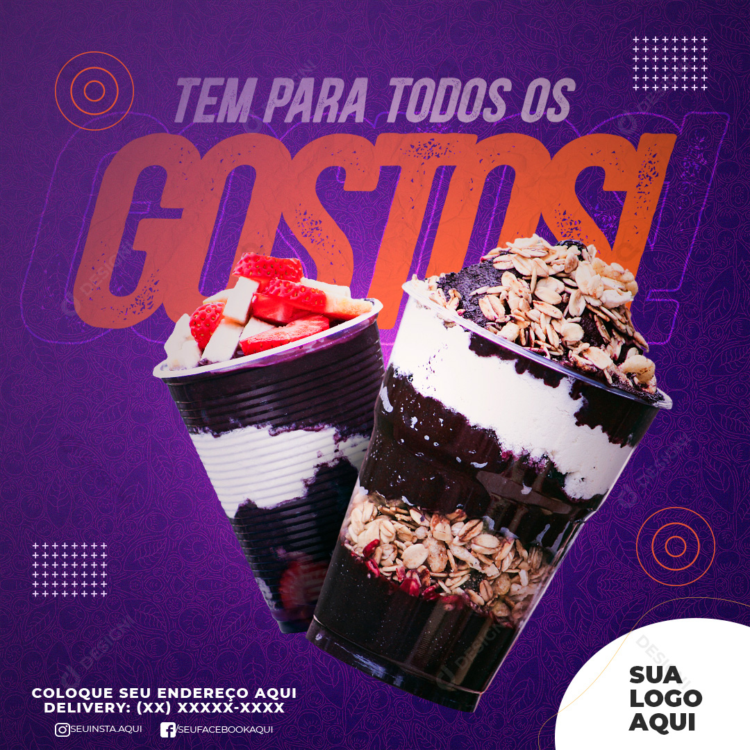 Açaíteria Tem Para Todos os Gostos Açaí Social Media PSD Editável