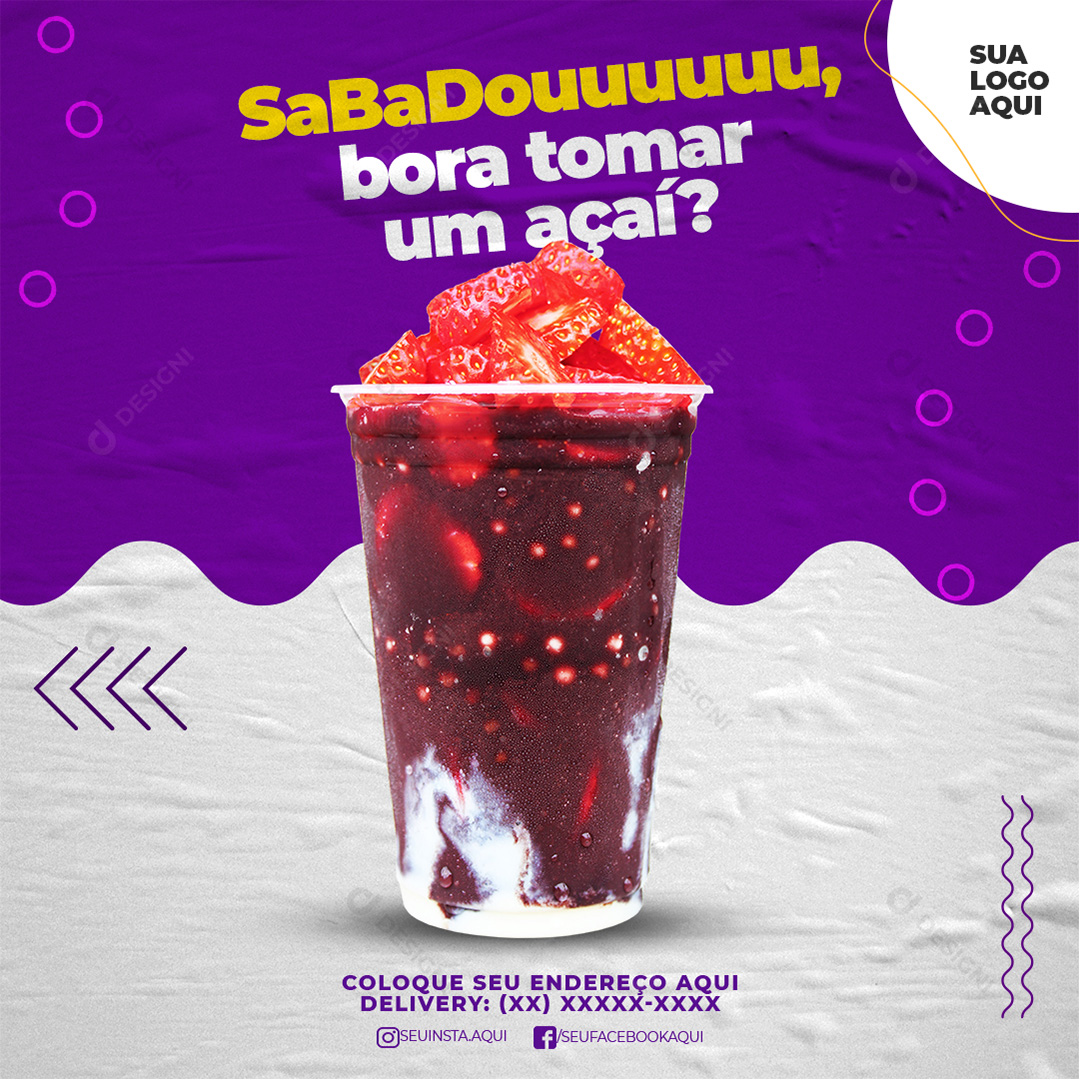 Açaíteria Sabadou Bora Tomar um Açaí Social Media PSD Editável