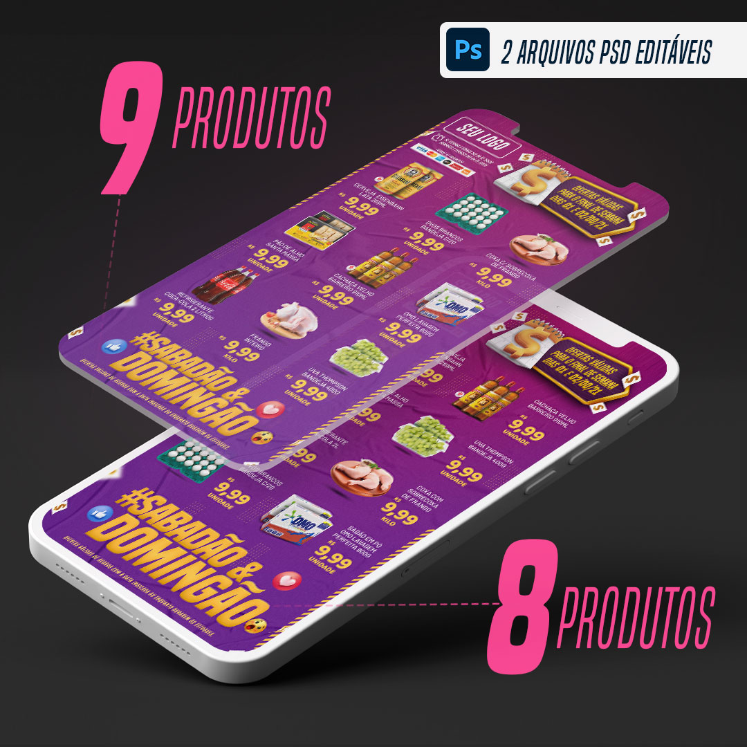 Mini Encarte Digital Sabadão e Domingão Supermercado PSD Editável