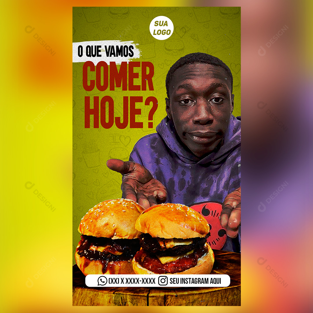 Hambúrgueria Story O Que Vamos Comer Hoje Social Media PSD Editável