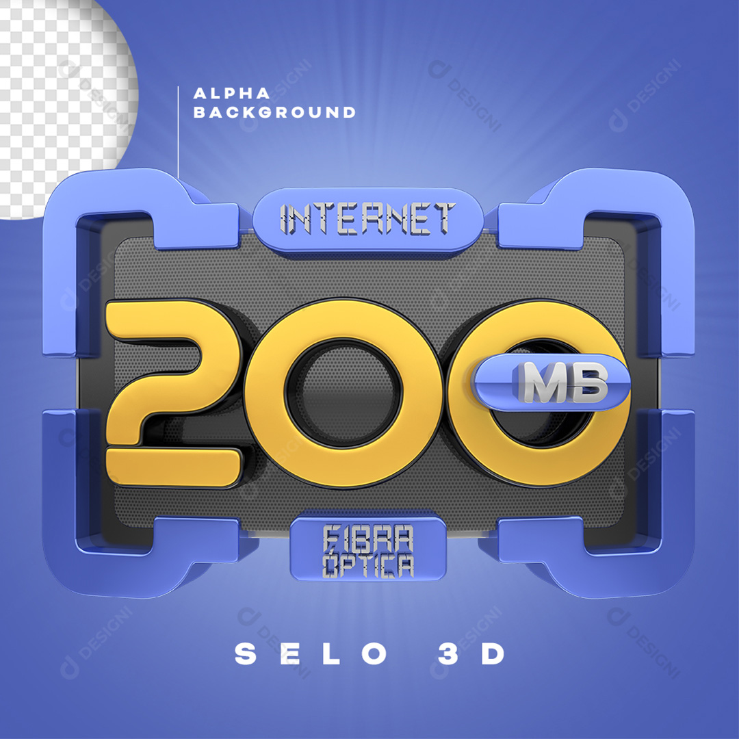 Selo 3D Internet 200MB Fibra Óptica PNG Transparente Sem Fundo