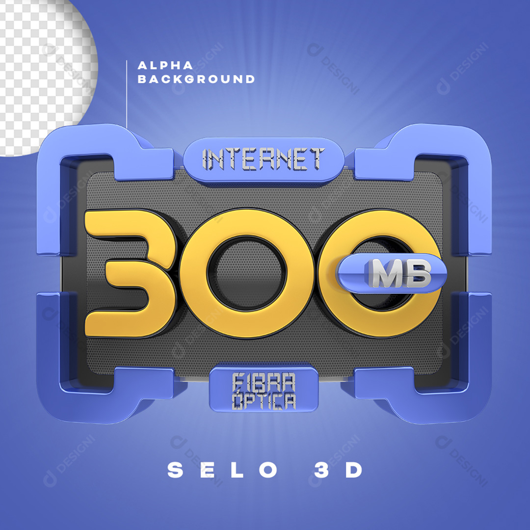 Selo 3D Internet 300MB Fibra Óptica PNG Transparente Sem Fundo