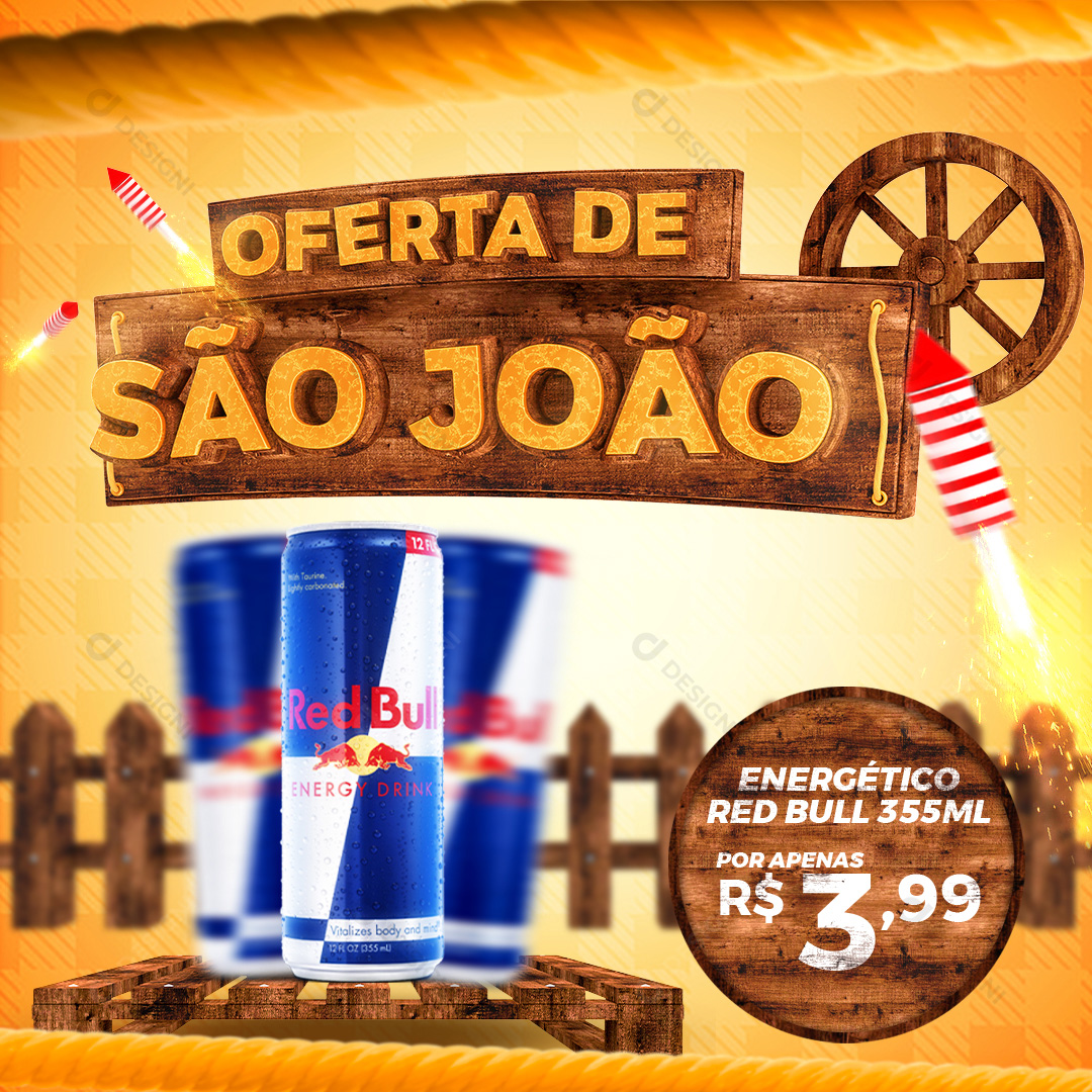 Oferta de São João Energético Red Bull Social Media PSD Editável