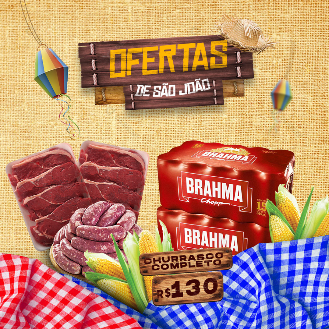 Ofertas de São João Churrasco Completo Social Media PSD Editável