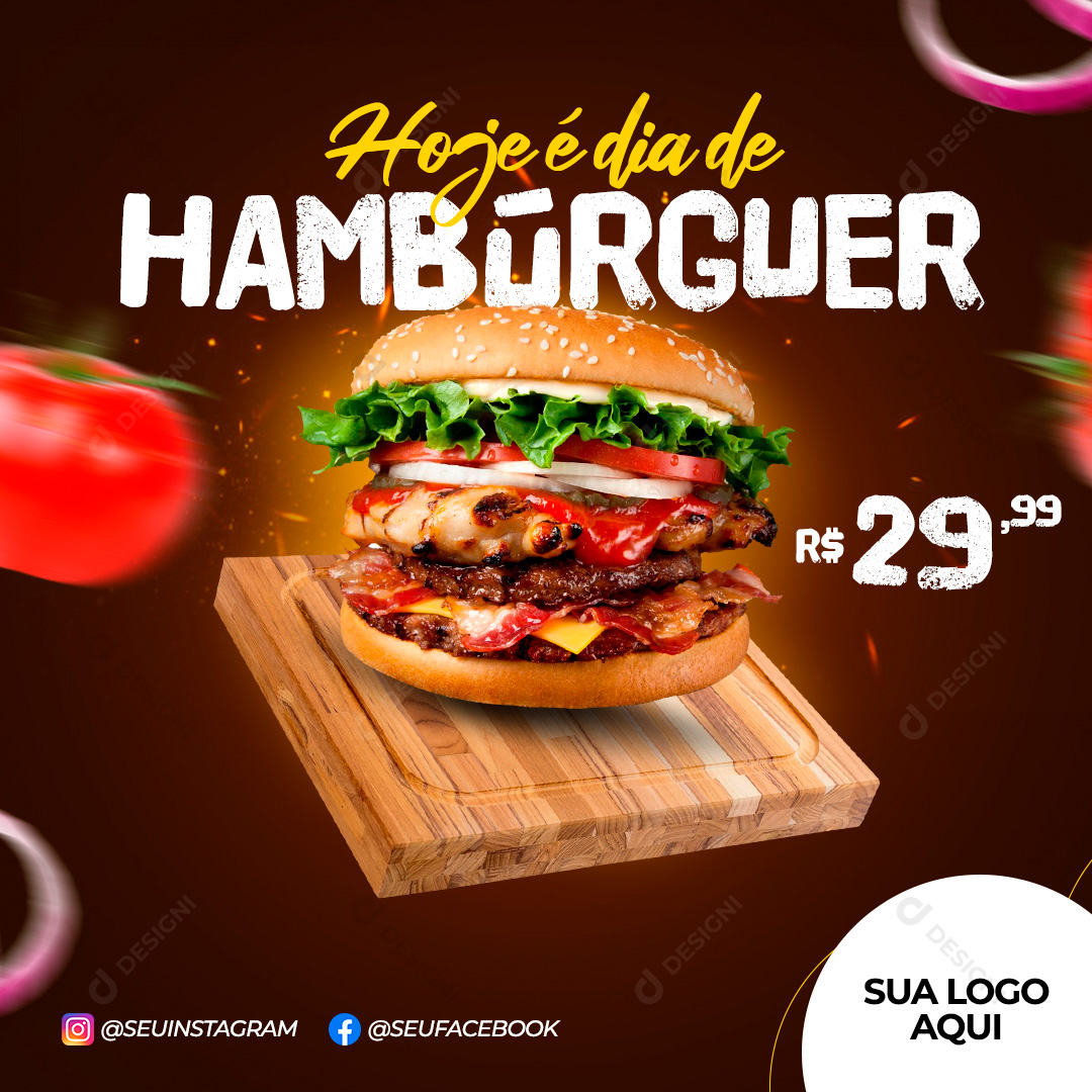 Hambúrgueria Hoje e Dia de Hambúrguer Social Media PSD Editável