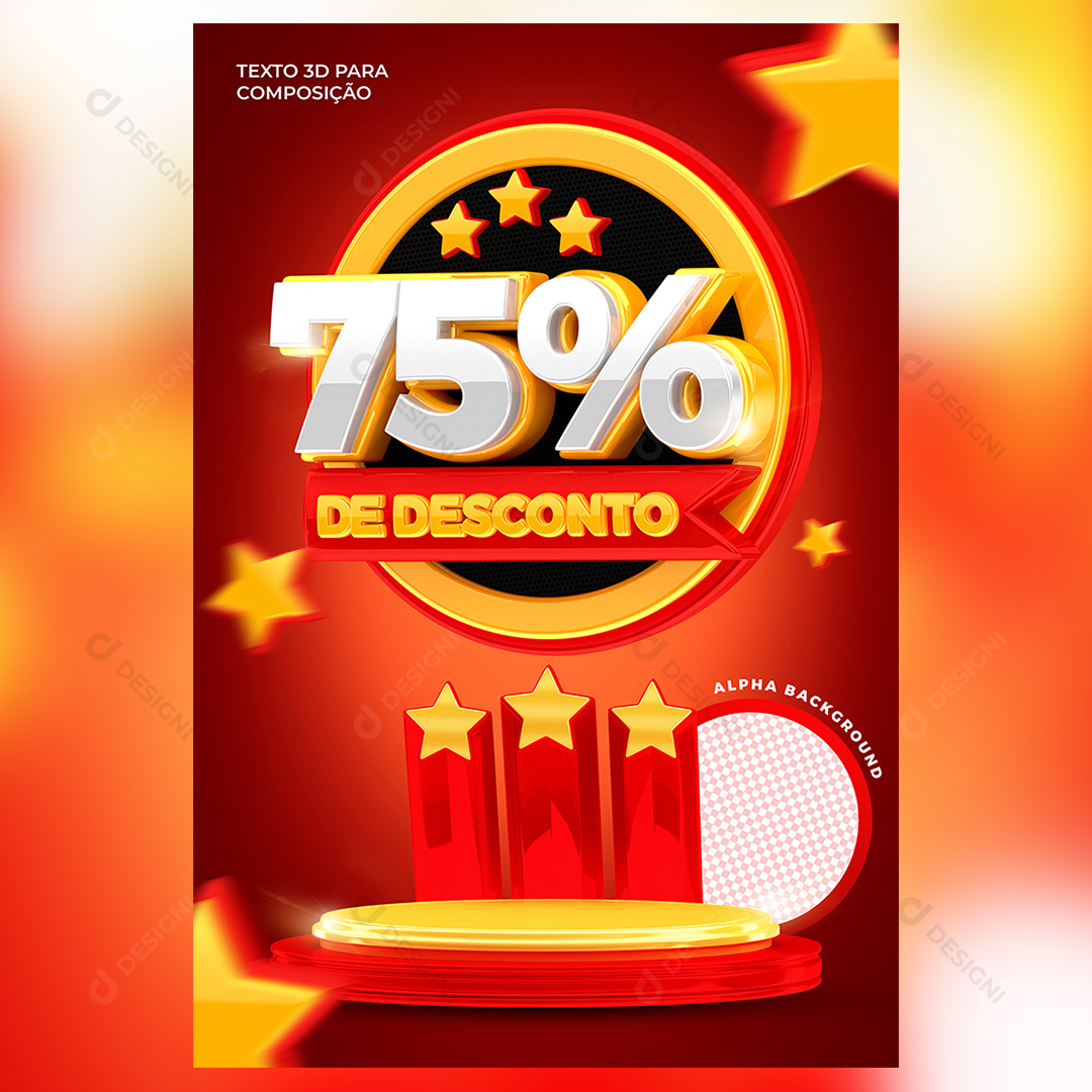 Texto 3D Story 75% Oferta Desconto PNG Transparente Sem Fundo