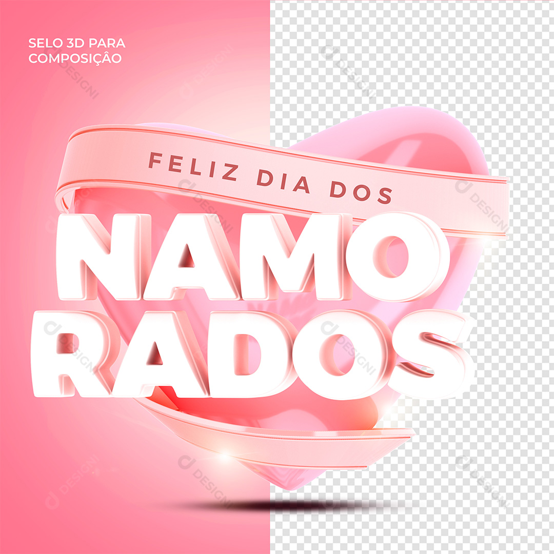 Selo 3D Para Composição Feliz Dia Dos Namorados PSD