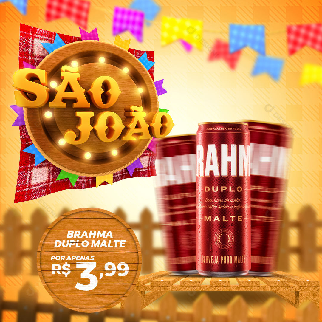São João Festa Junina Cerveja Brahma Duplo Malte PSD Editável