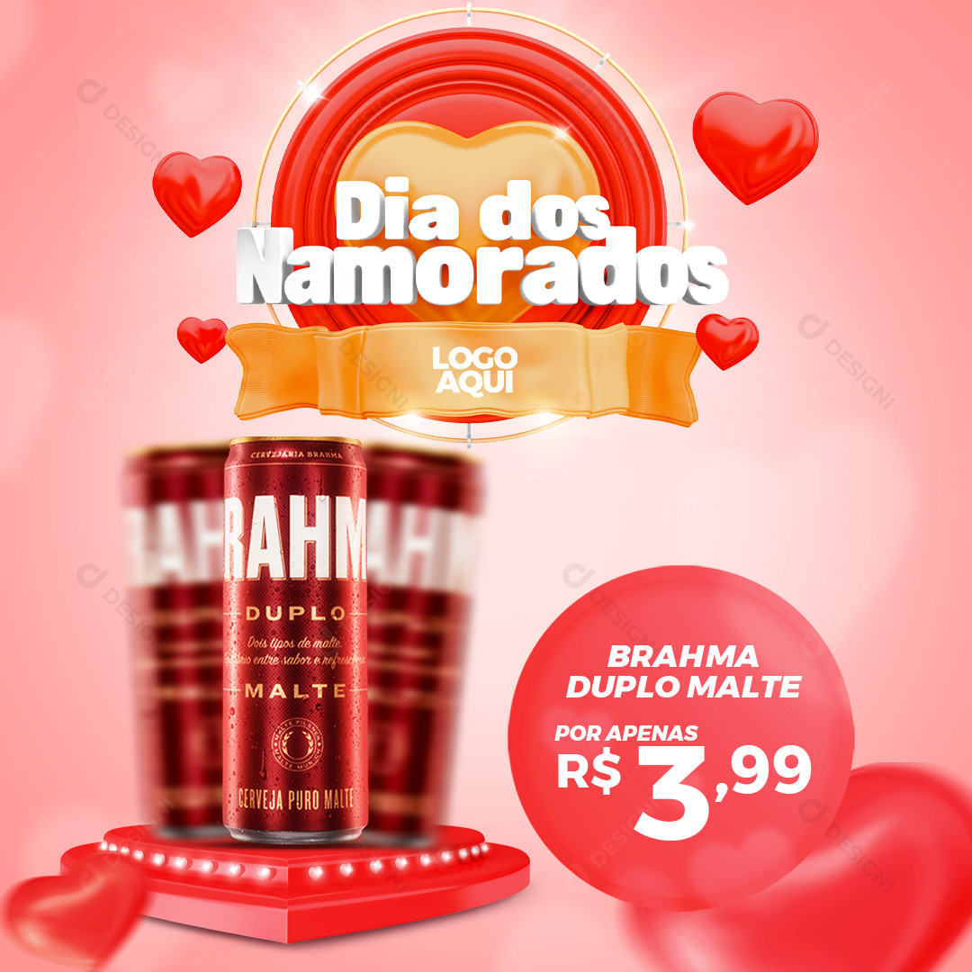 Dia Dos Namorados Cerveja Brahma Duplo Malte Social Media PSD Editável