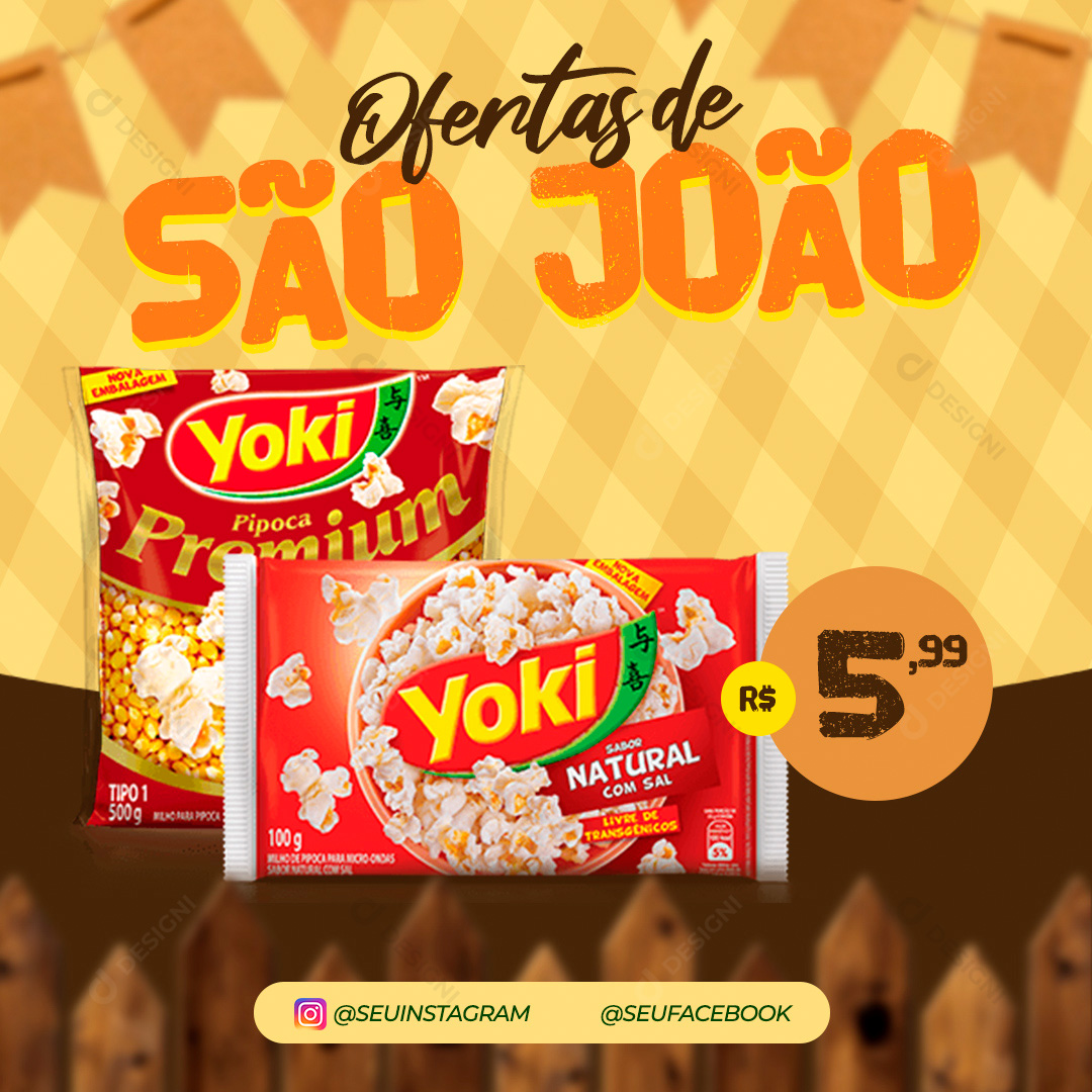 Ofertas de São João Pipoca Yoki Social Media PSD Editável