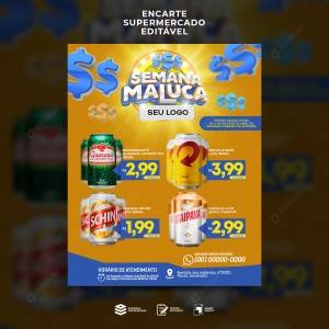 Supermercado Semana Maluca Bebidas Social Media PSD Editável