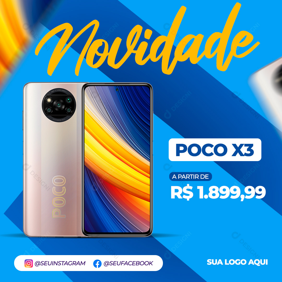 Loja Novidade Celular Poco X3 Social Media PSD Editável