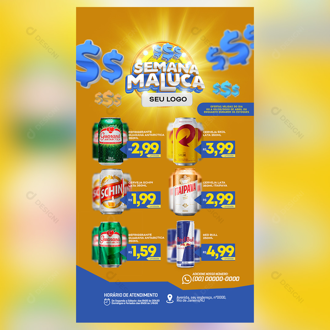 Mini Encarte Semana Maluca Bebidas Social Media PSD Editável