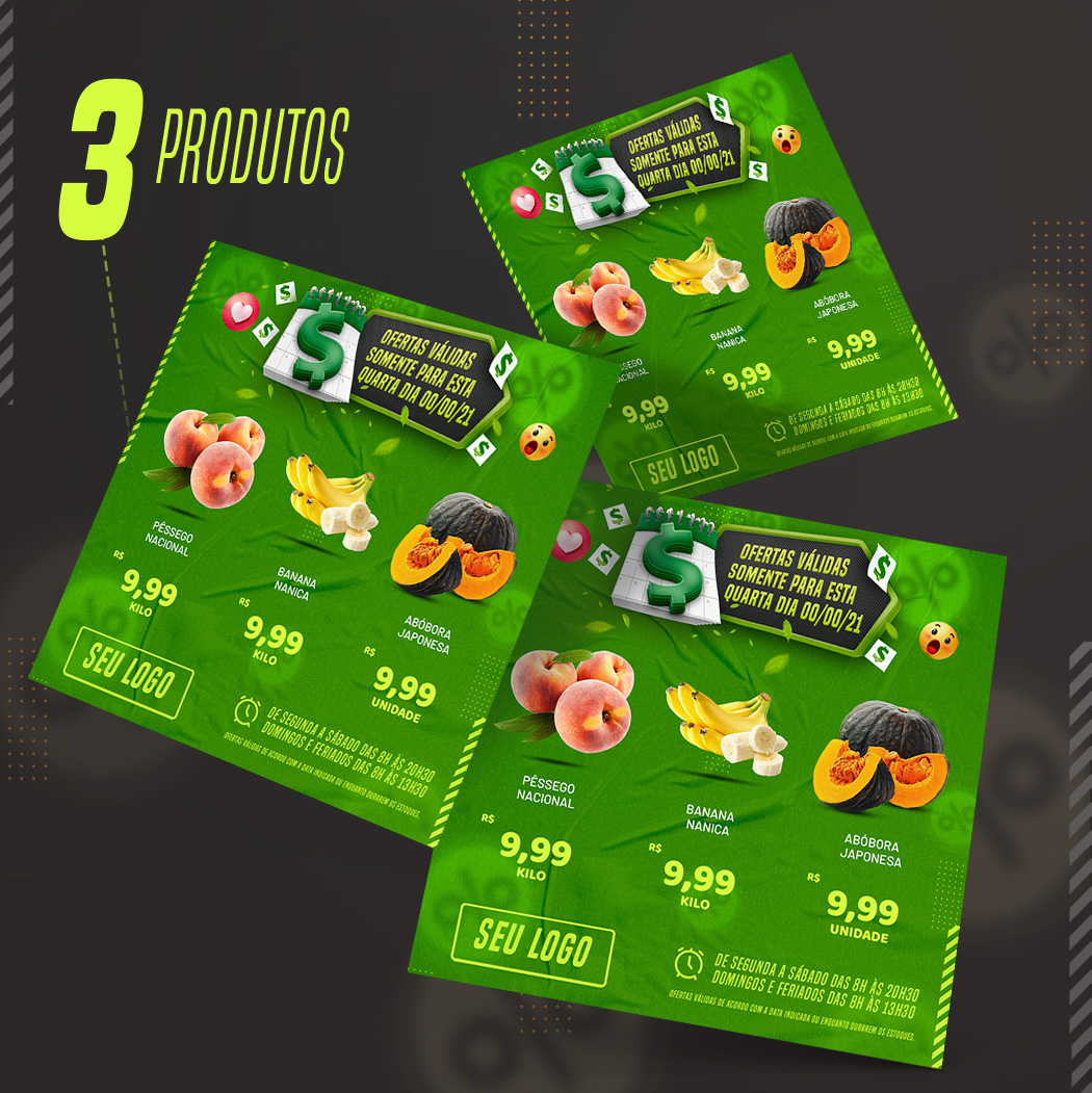 Supermercado Ofertas de Quarta Frutas e Verduras Social Media PSD Editável