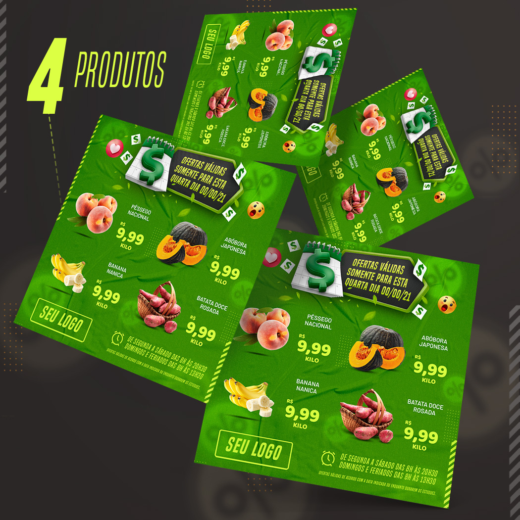 Supermercado Ofertas de Quarta Frutas e Verduras Social Media PSD Editável