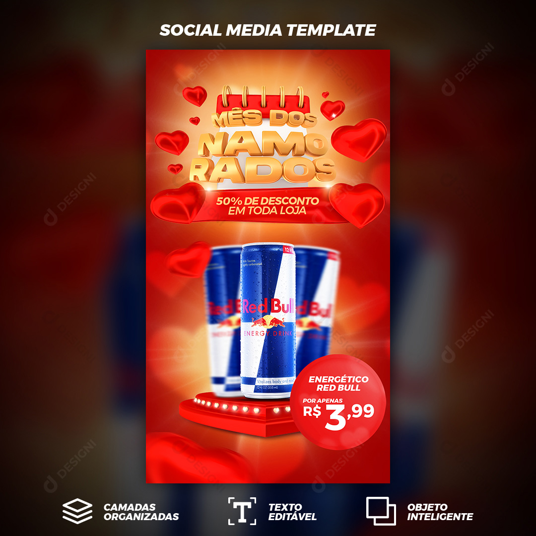 Story Mês Dos Namorados 50% de Desconto Energético RedBull Social Media PSD Editável