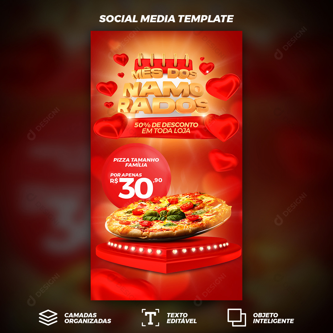 Story Mês Dos Namorados 50% de Desconto Pizza Social Media PSD Editável