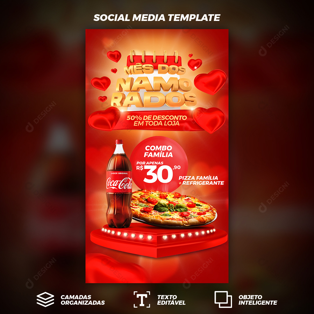 Story Mês Dos Namorados 50% de Desconto Combo Refri + Pizza Social Media PSD Editável