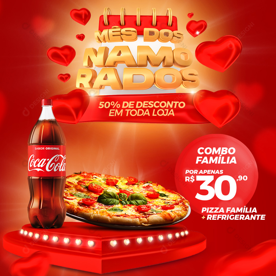 Mês Dos Namorados Pizzaria Combo Família Social Media PSD Editável