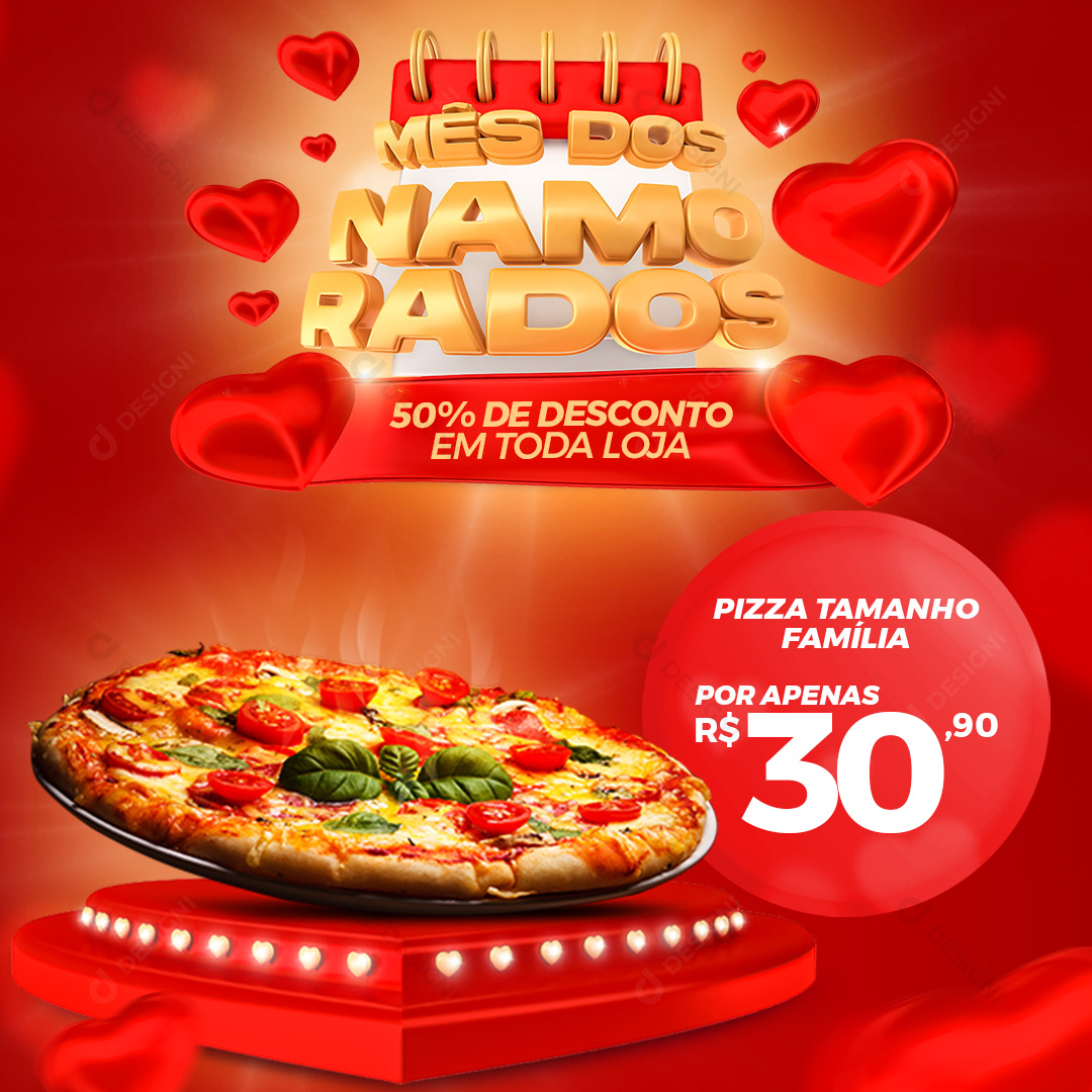 Mês Dos Namorados Pizzaria Pizza Tamanho Família Social Media PSD Editável