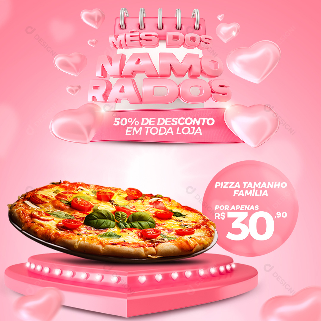 Mês Dos Namorados 50% de Desconto Pizzaria Social Media PSD Editável