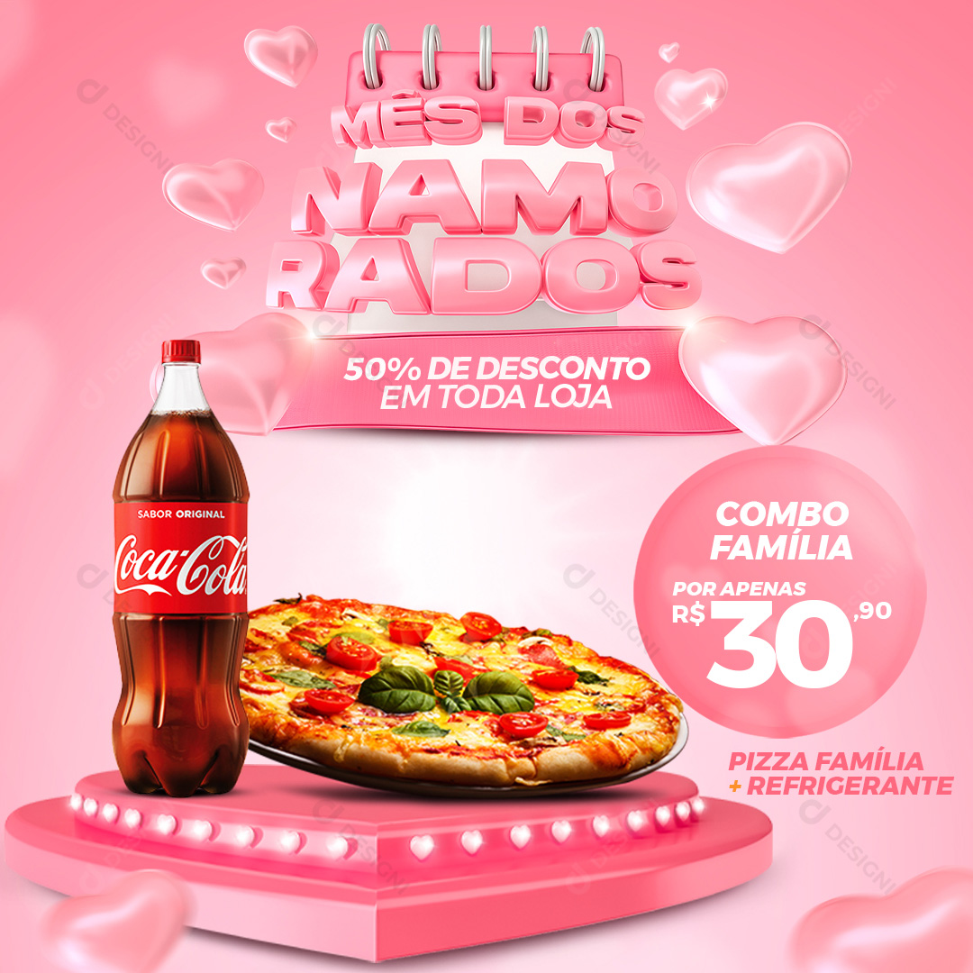 Mês Dos Namorados 50% de Desconto Pizzaria Combo Família Social Media PSD Editável