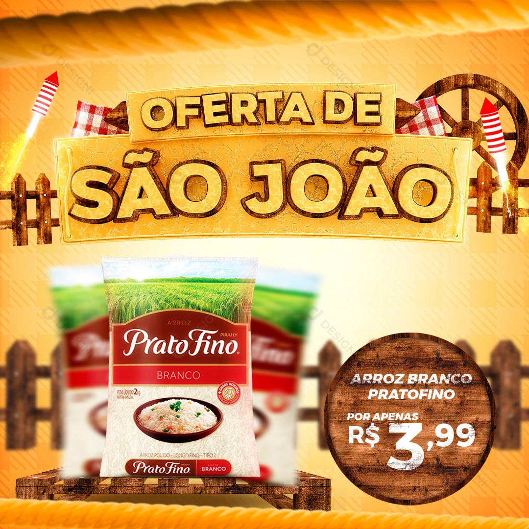 Oferta de São João Arroz Prato Fino Social Media PSD Editável