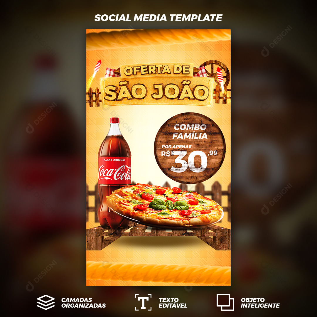 Story Oferta de São João Pizzaria Combo Família Social Media PSD Editável