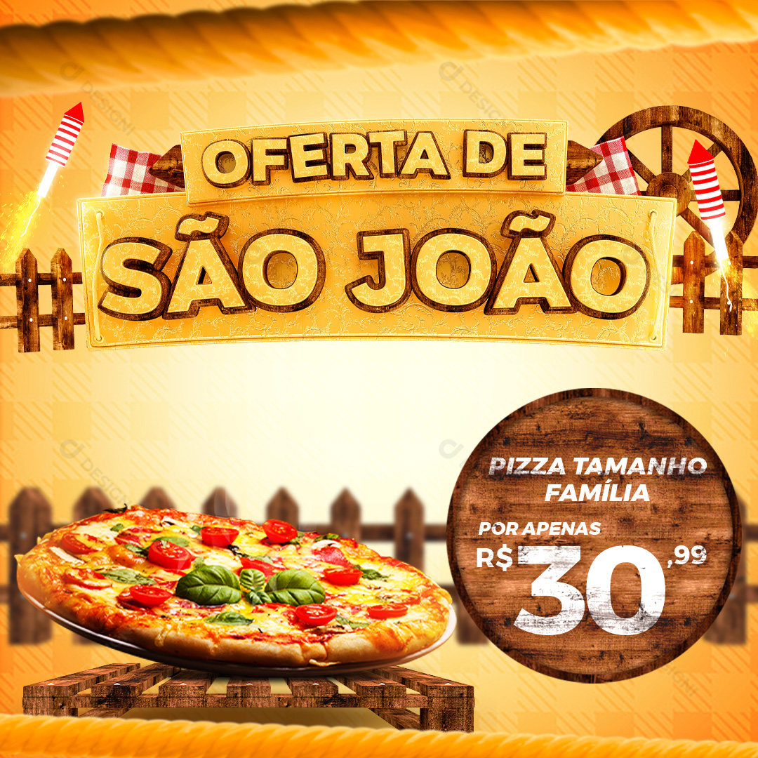 Oferta de São João Pizzaria Pizza Tamanho Família Social Media PSD Editável
