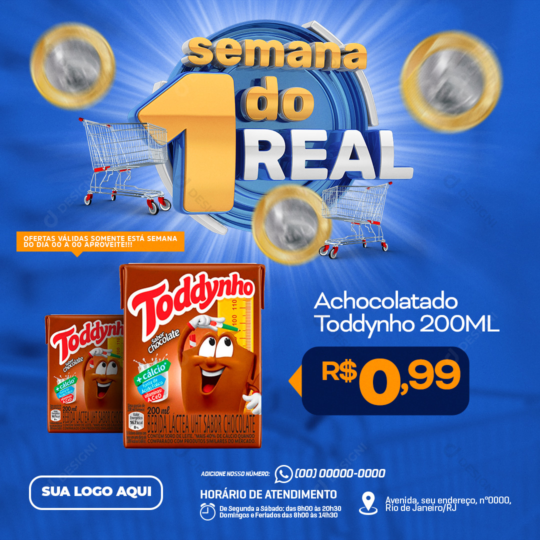 Encarte Supermercado Semana do 1 Real Social Media PSD Editável
