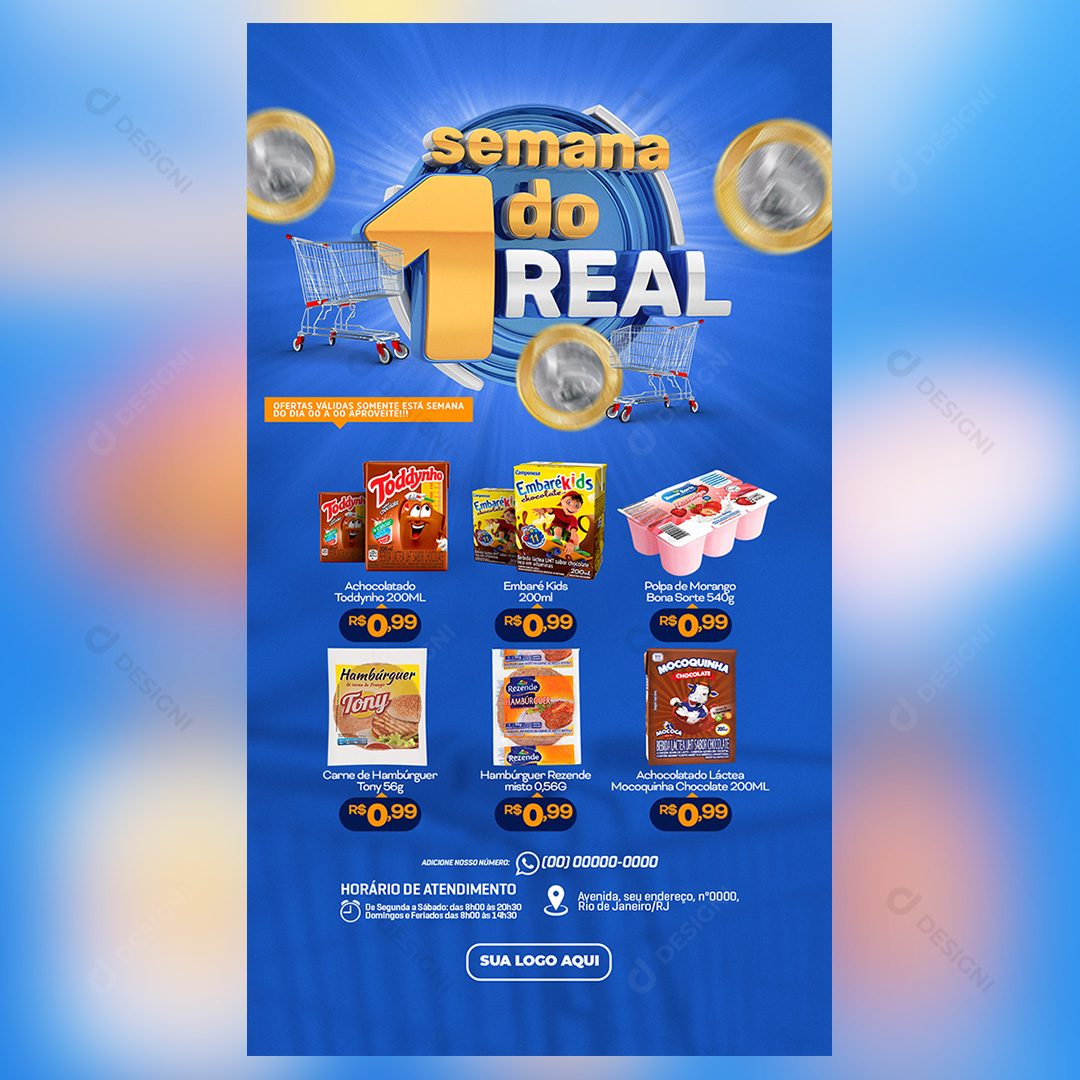 Encarte Story Supermercado Semana do 1 Real Social Media PSD Editável