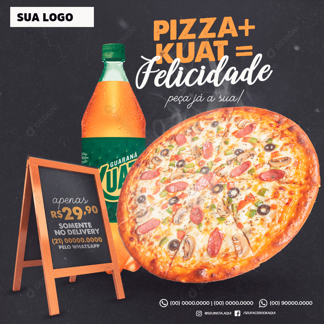 Pizzaria Pizza + Refrigerante Kuat Social Media PSD Editável