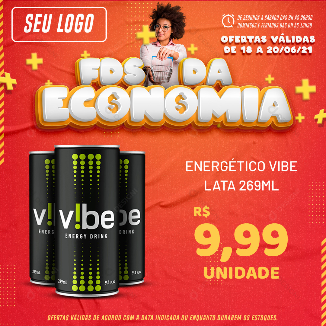 Supermercado FDS da Economia Energético Vibe Social Media PSD Editável