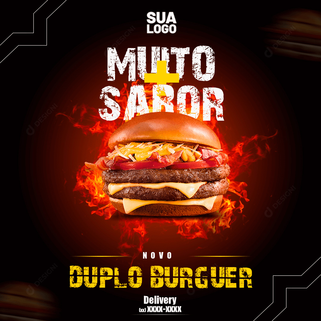 Hambúrgueria Duplo Burguer Muito + Sabor Social Media PSD Editável