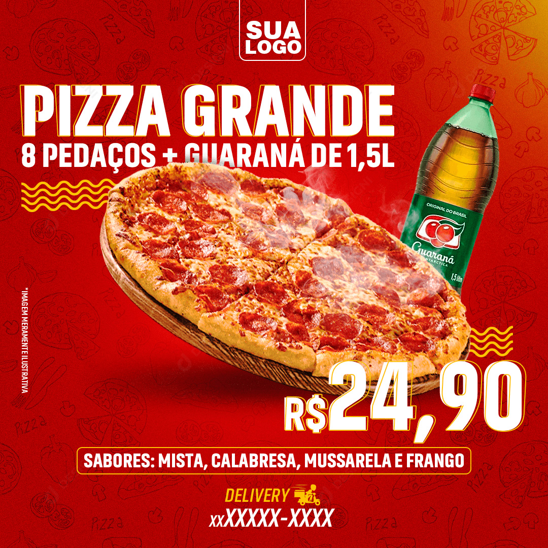 Pizzaria Pizza Tamanho G + Guaraná Social Media PSD Editável