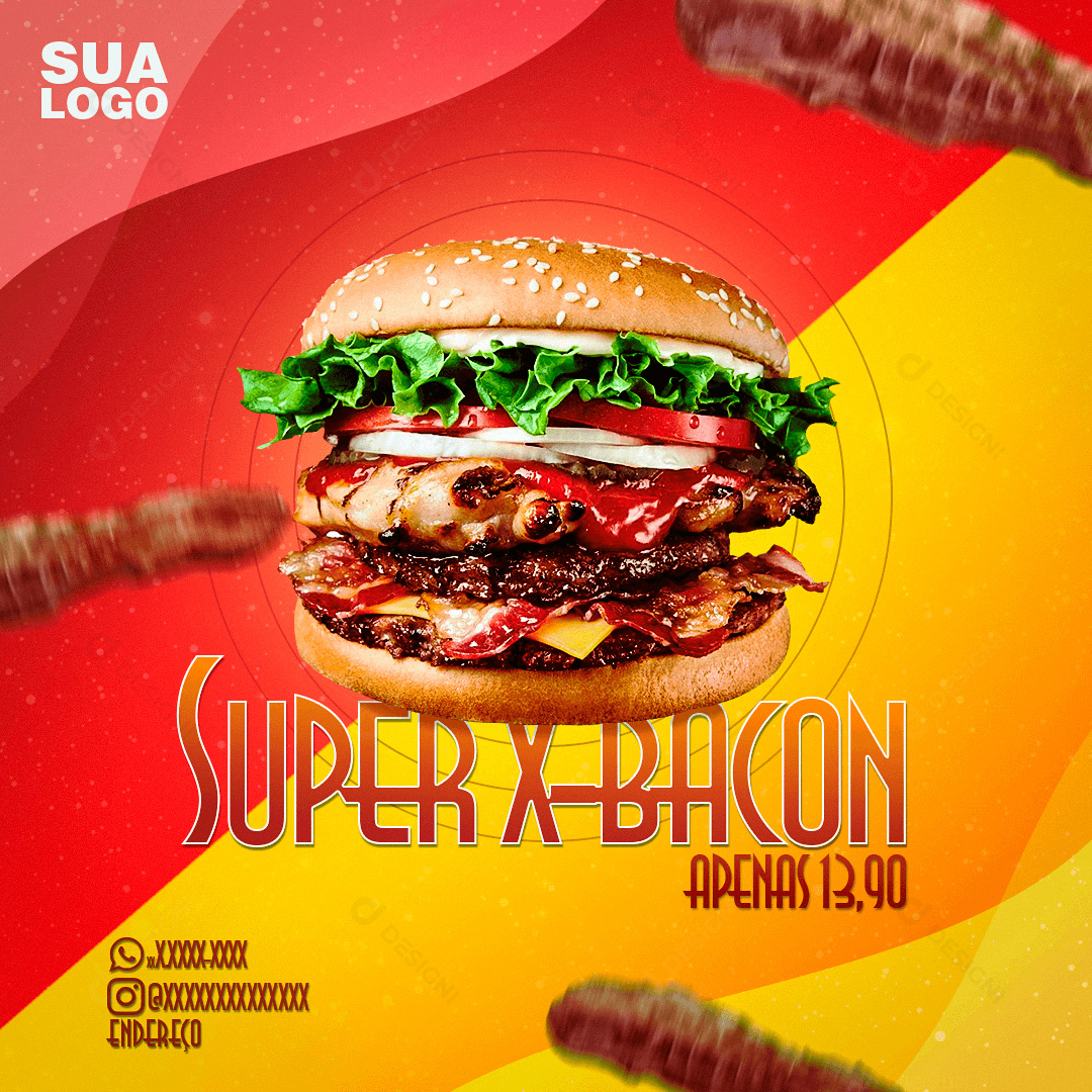 Hambúrgueria Super X-Bacon Social Media PSD Editável