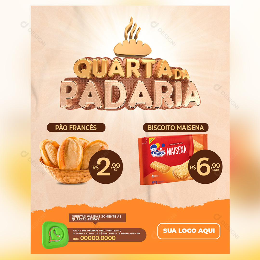 Encarte Panificada Quarta da Padaria Social Media PSD Editável