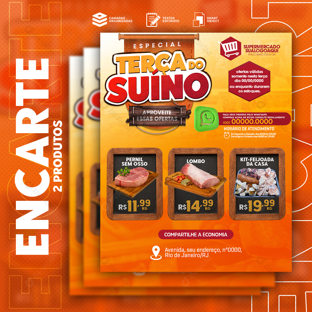 Encarte Supermercado Terça do Suíno Social Media PSD Editável