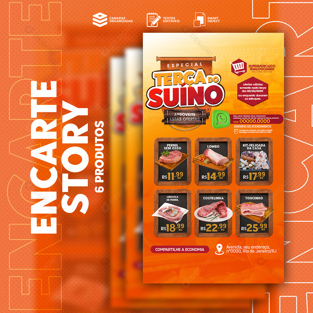 Mini Encarte Story Supermercado Terça do Suíno Social Media PSD Editável