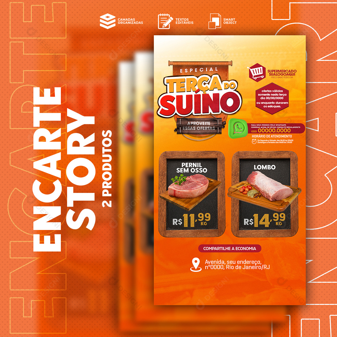 Encarte Story Supermercado Terça do Suíno Social Media PSD Editável