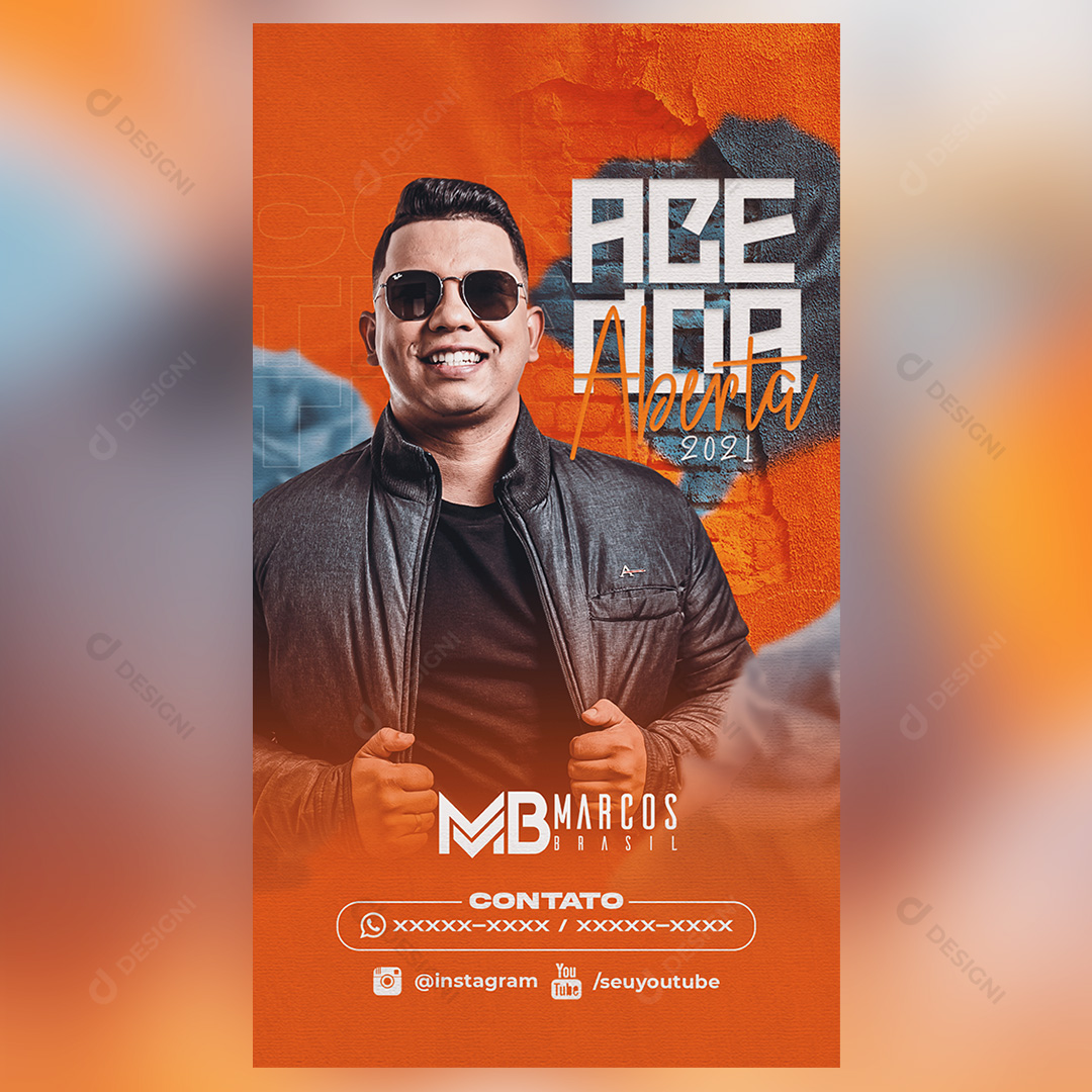 Flyer Story Cantor Marcos Brasil Social Media PSD Editável